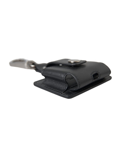  - Black Plain Leather Silver Metal Airpods Case