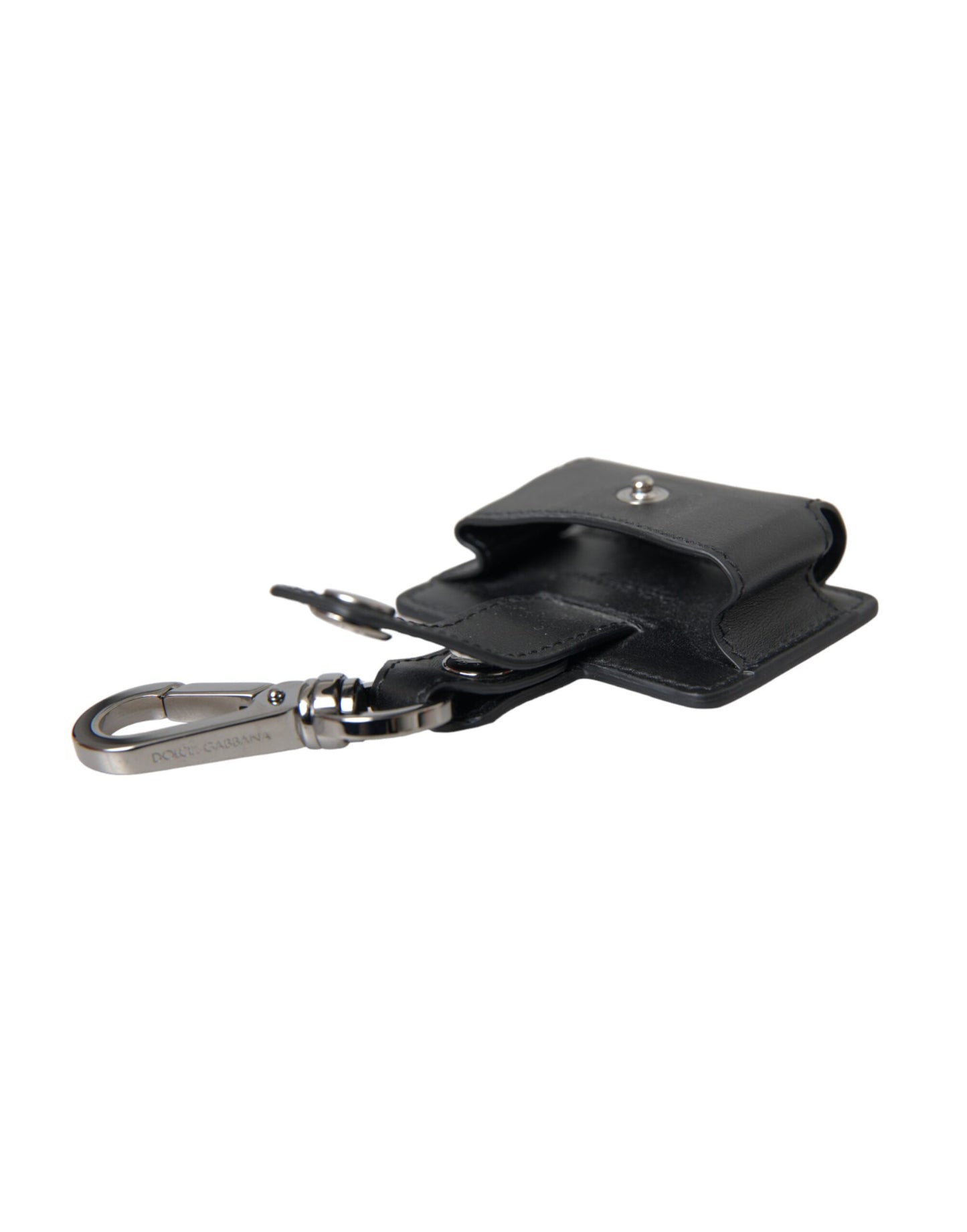  - Black Plain Leather Silver Metal Airpods Case