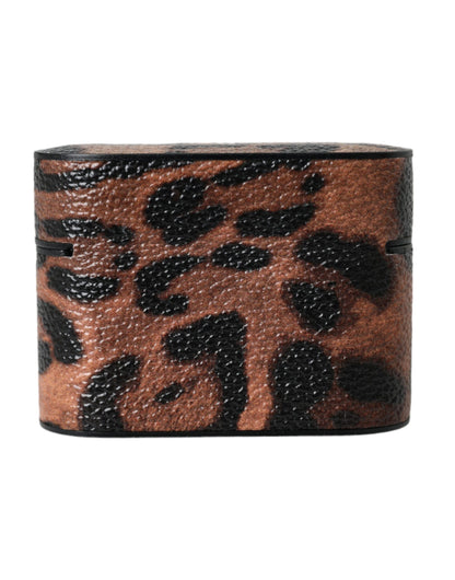 Brown Leopard Calf Leather Logo Plaque Airpods Case - The Luxe Alliance