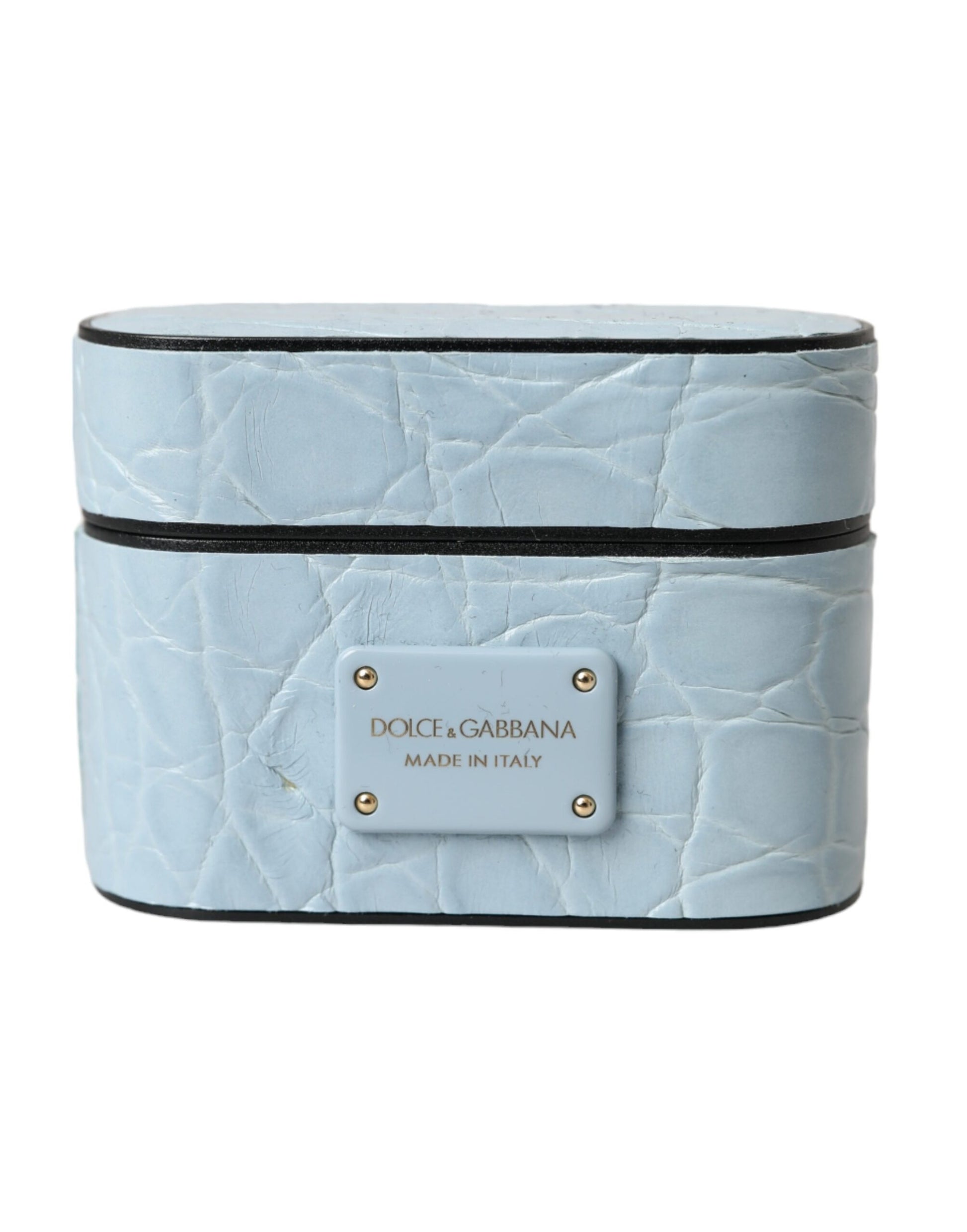 Dolce & Gabbana Light Blue Leather AirPods Case with Metal Logo Plaque