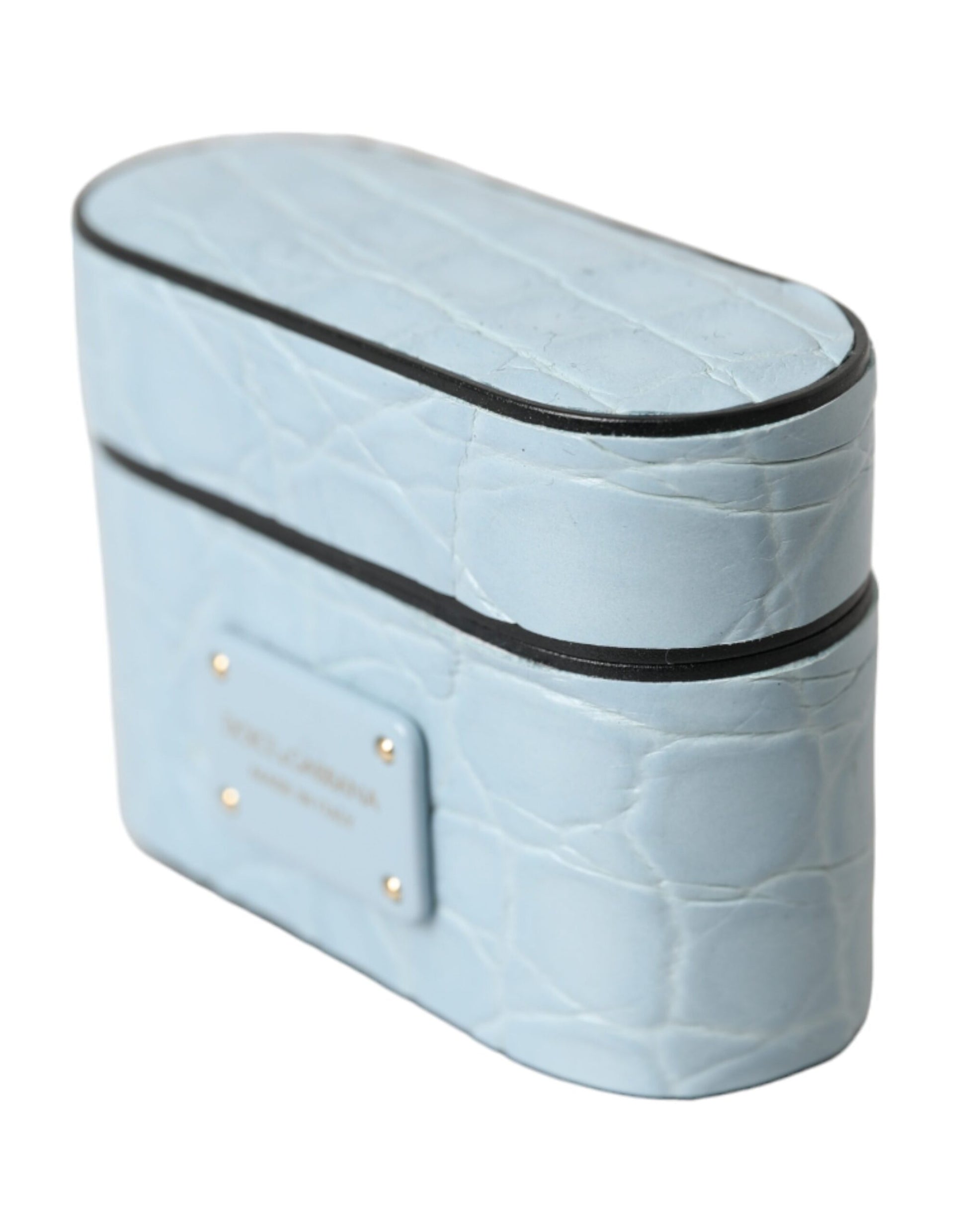 Dolce & Gabbana Light Blue Leather AirPods Case with Metal Logo Plaque
