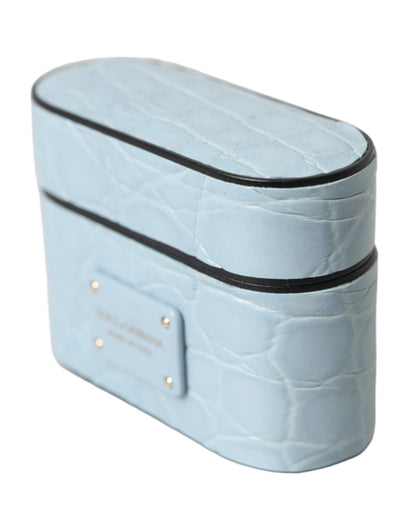 Dolce & Gabbana Light Blue Leather AirPods Case with Metal Logo Plaque