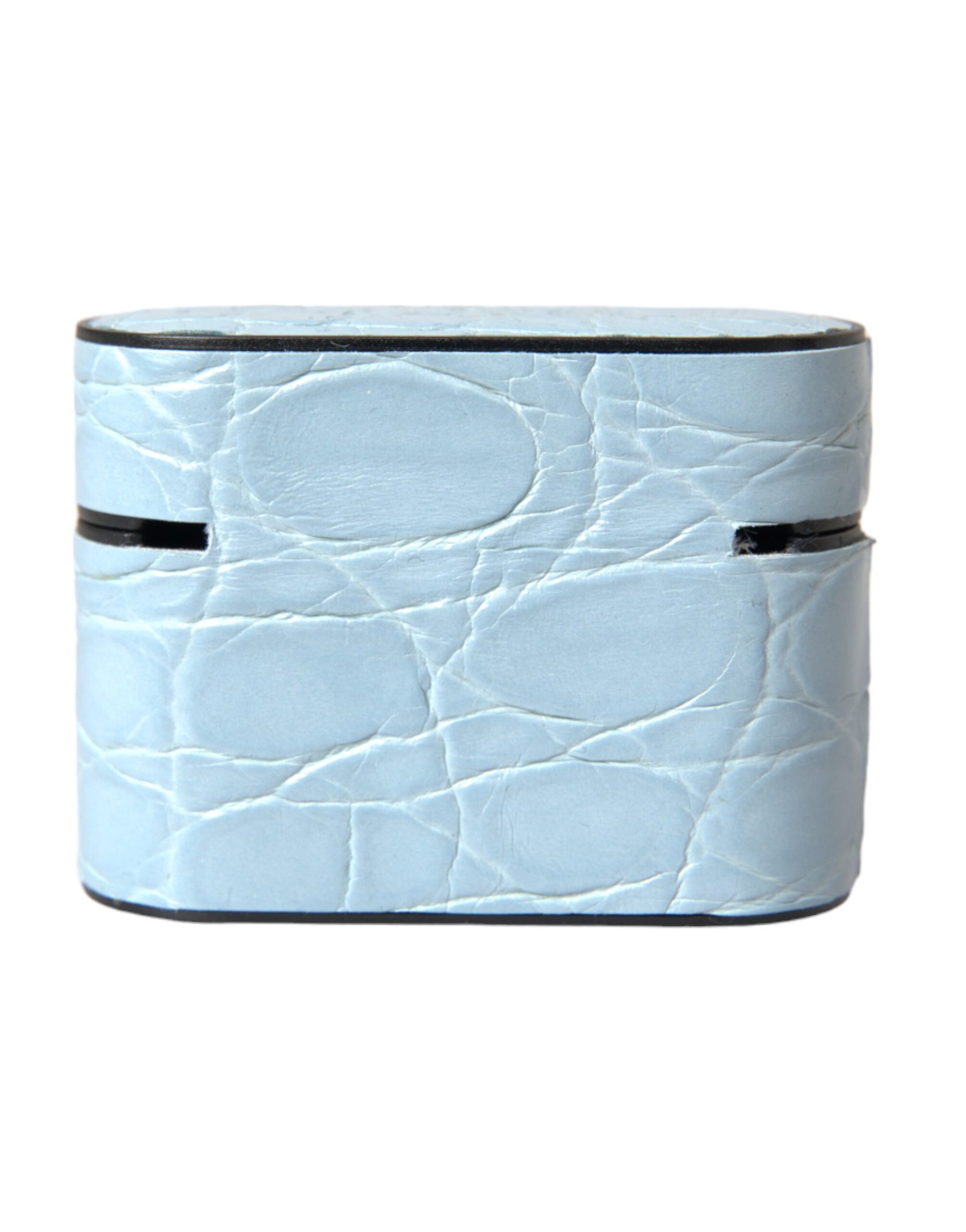 Dolce & Gabbana Light Blue Leather AirPods Case with Metal Logo Plaque