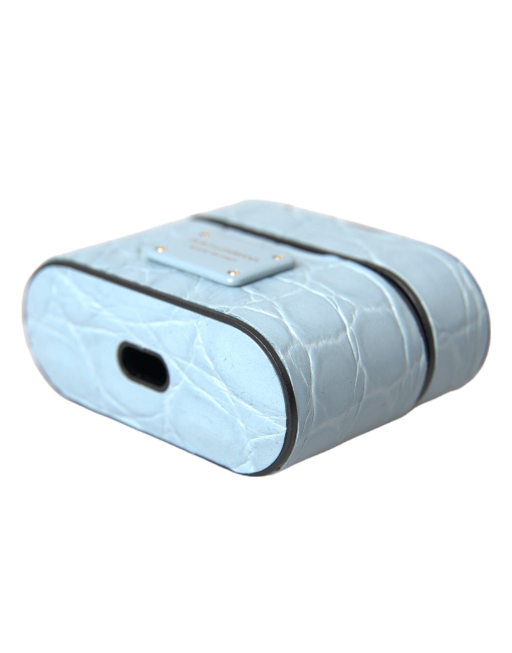 Dolce & Gabbana Light Blue Leather AirPods Case with Metal Logo Plaque