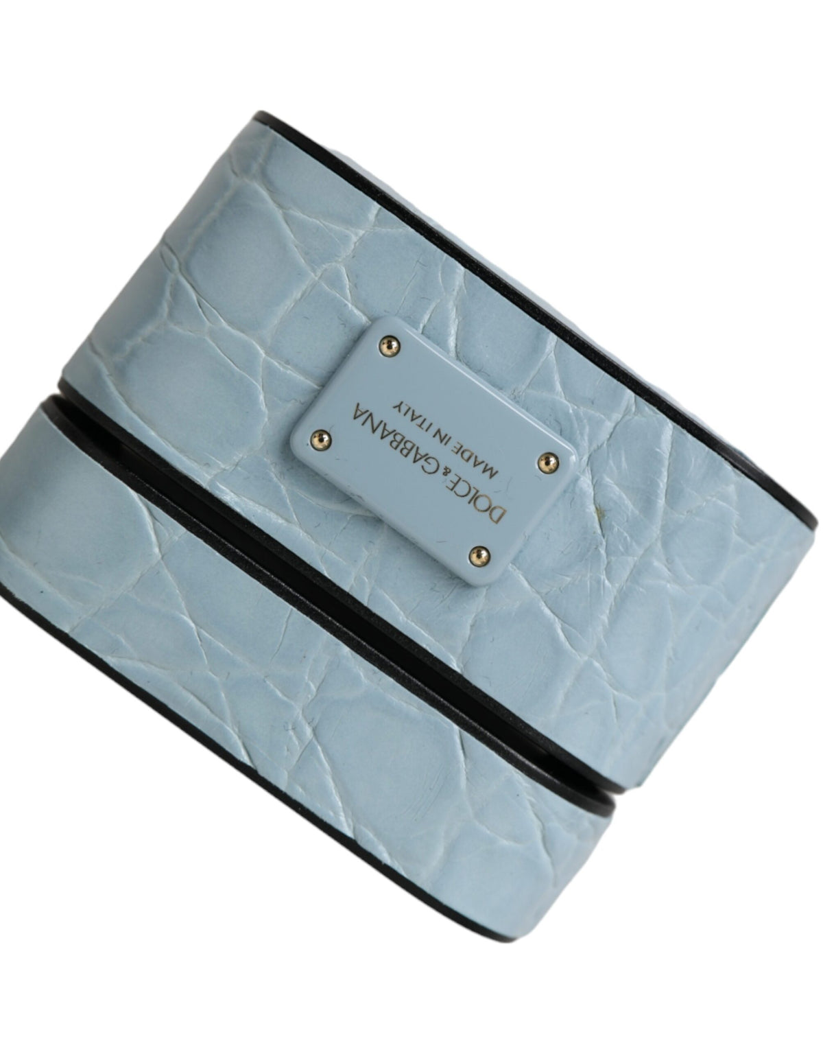 Dolce & Gabbana Light Blue Leather AirPods Case with Metal Logo Plaque