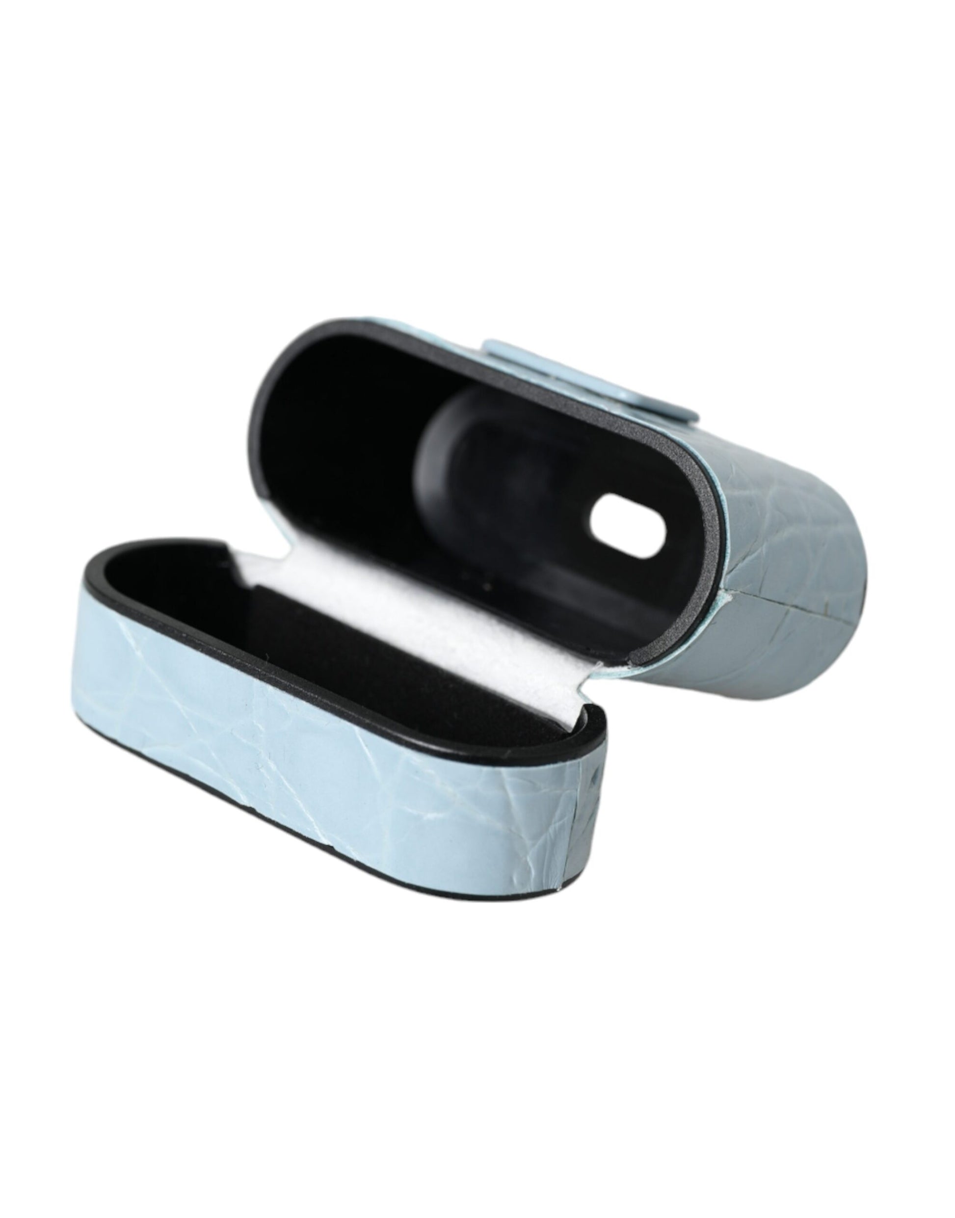 Dolce & Gabbana Light Blue Leather AirPods Case with Metal Logo Plaque