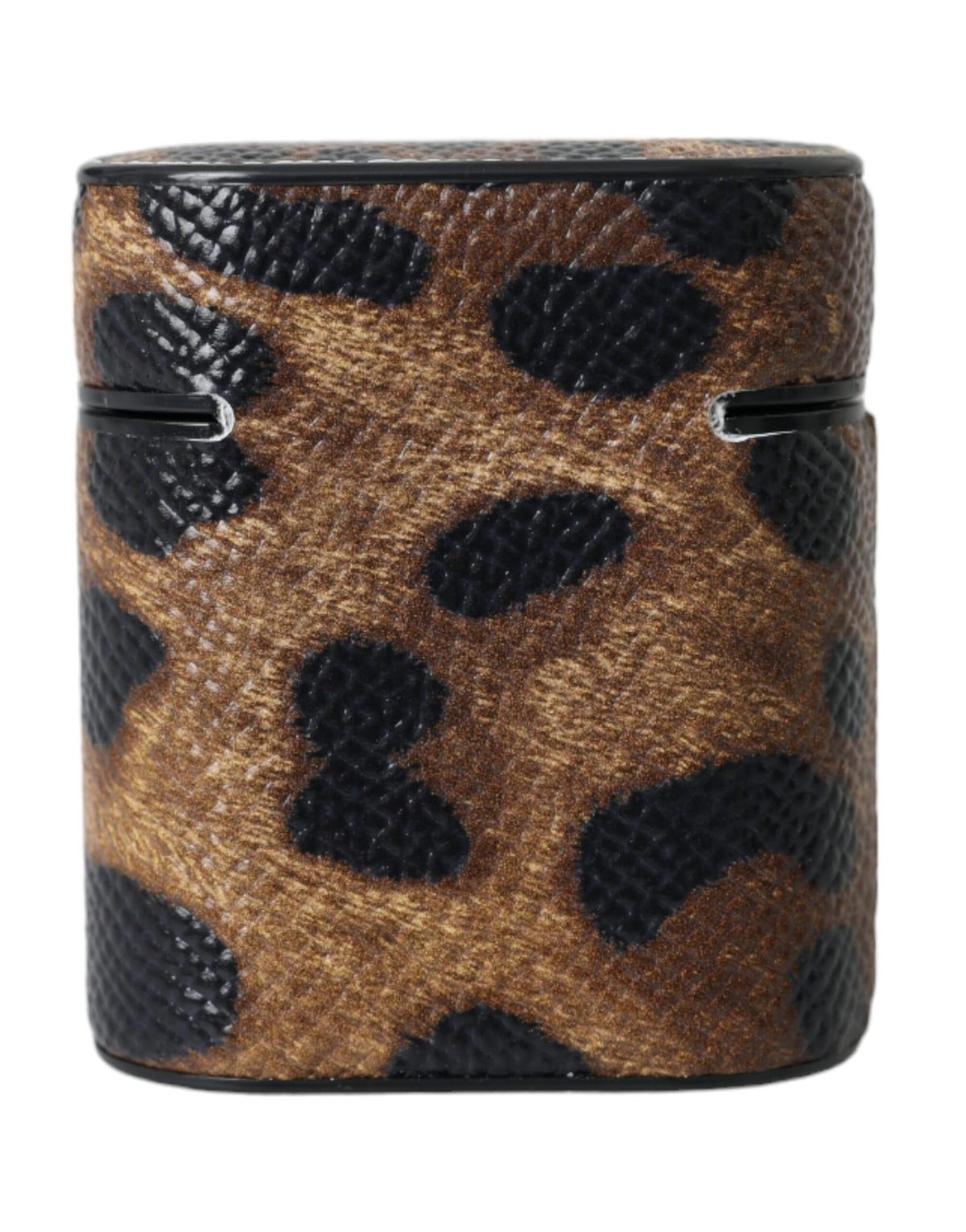 Brown Leopard Calf Leather Metal Logo Plaque Airpods Case by Dolce & Gabbana