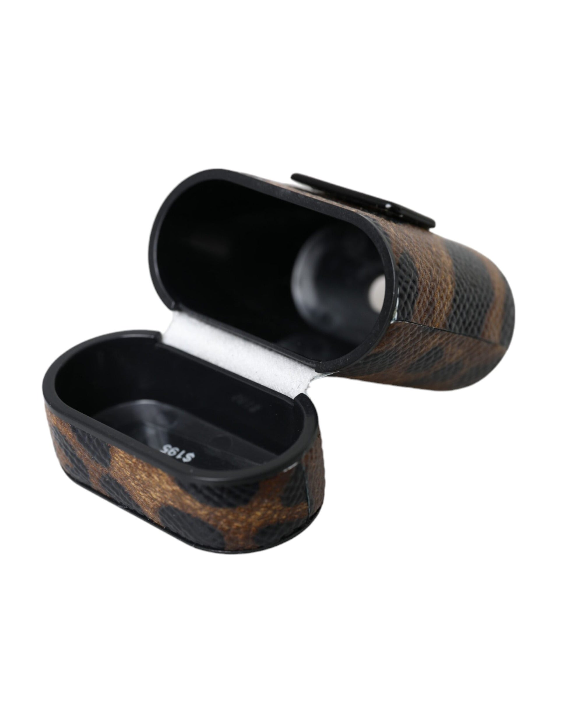 Brown Leopard Calf Leather Metal Logo Plaque Airpods Case by Dolce & Gabbana
