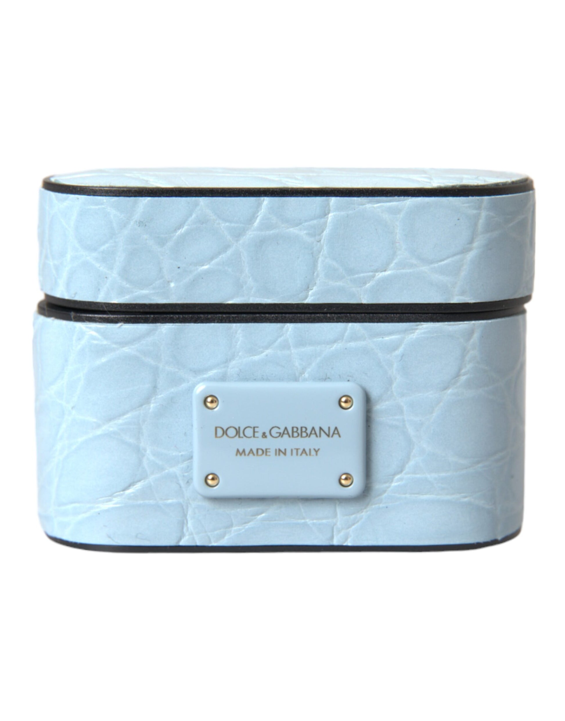 Dolce & Gabbana Light Blue Leather Metal Logo Plaque AirPods Case