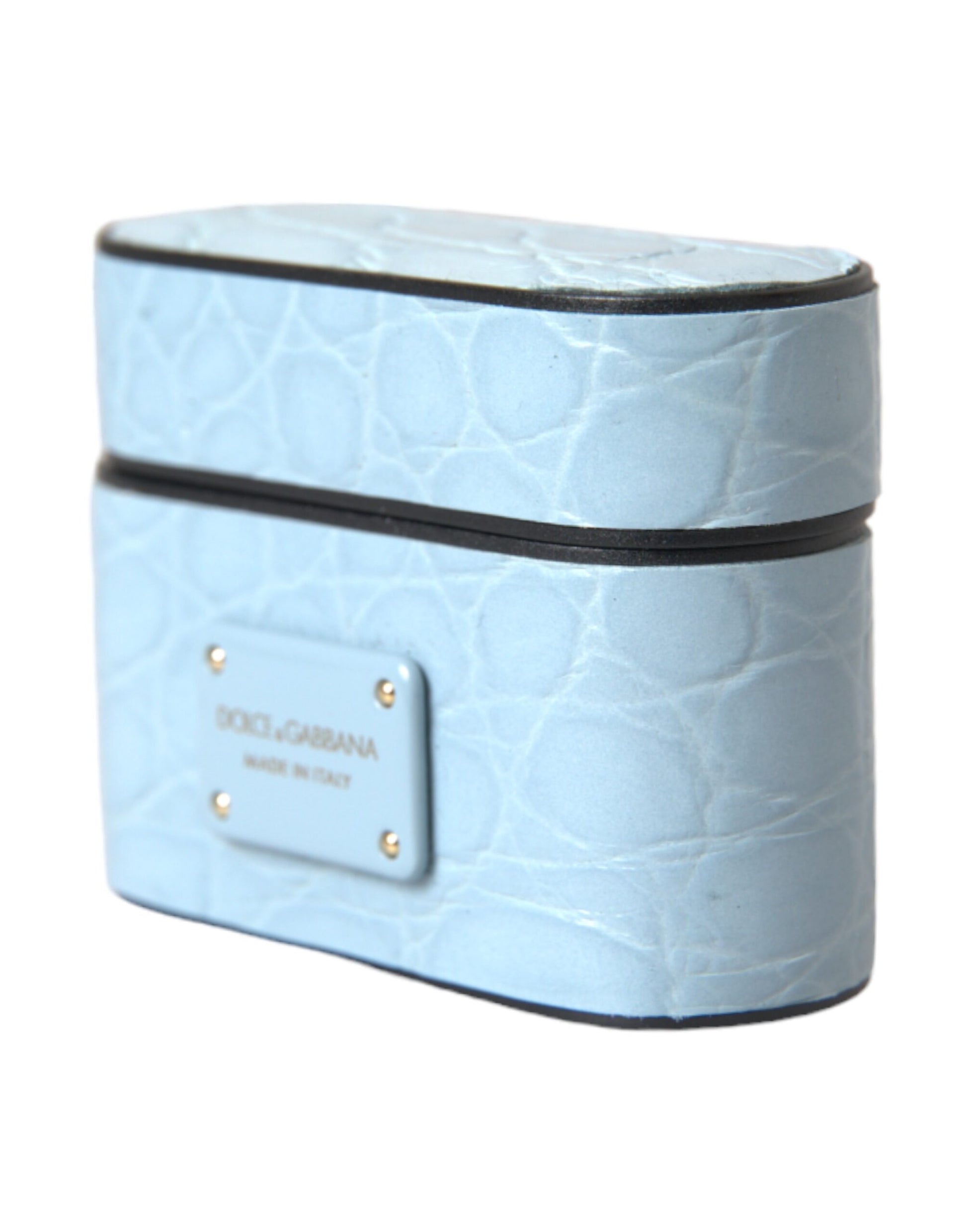 Dolce & Gabbana Light Blue Leather Metal Logo Plaque AirPods Case