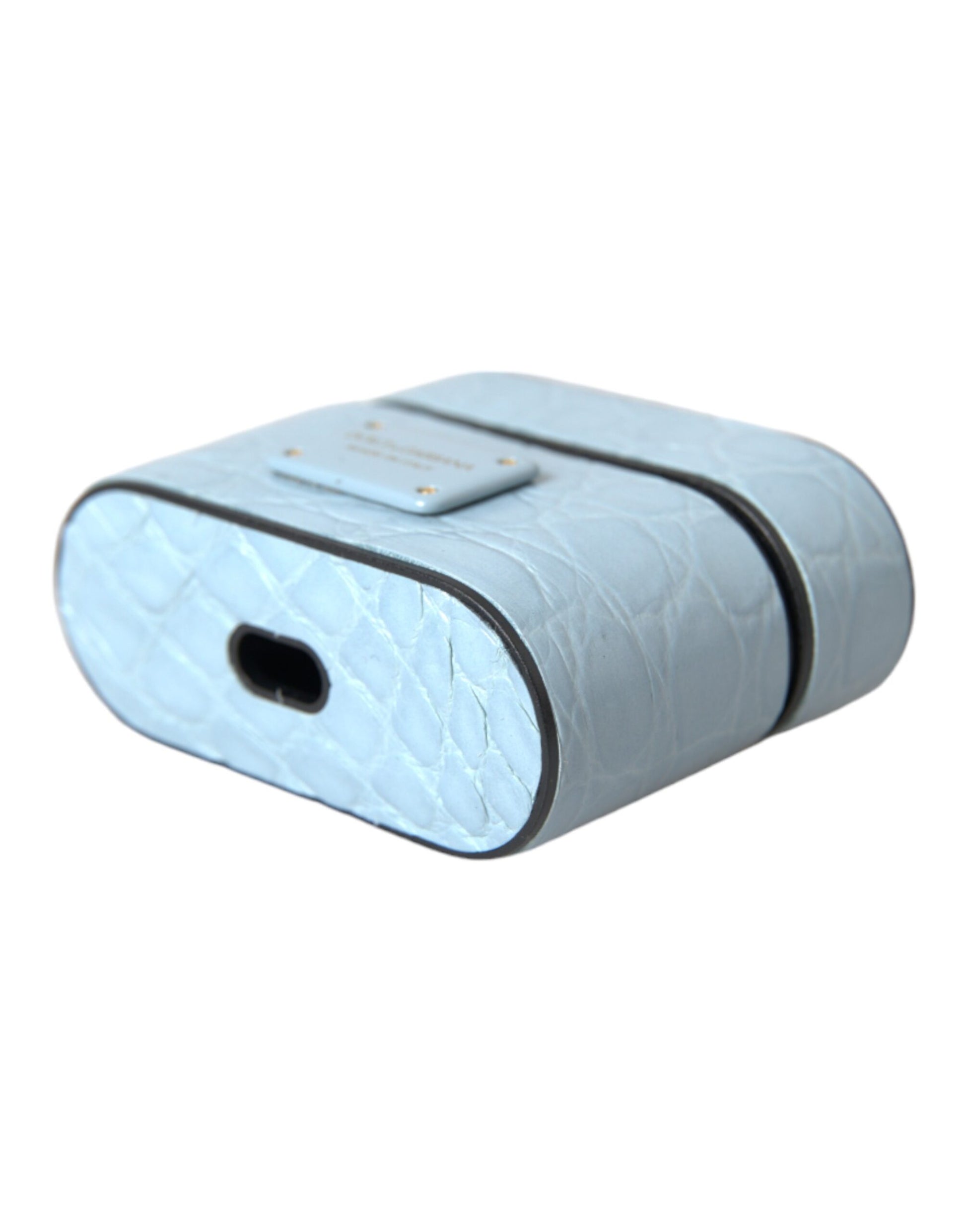 Dolce & Gabbana Light Blue Leather Metal Logo Plaque AirPods Case