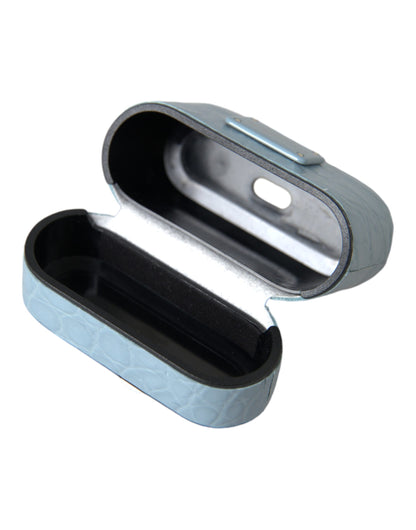 Dolce & Gabbana Light Blue Leather Metal Logo Plaque AirPods Case
