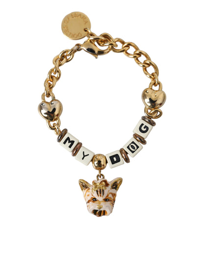 Gold Tone Brass Chain MY DOG Heart Bracelet - The Luxe Alliance