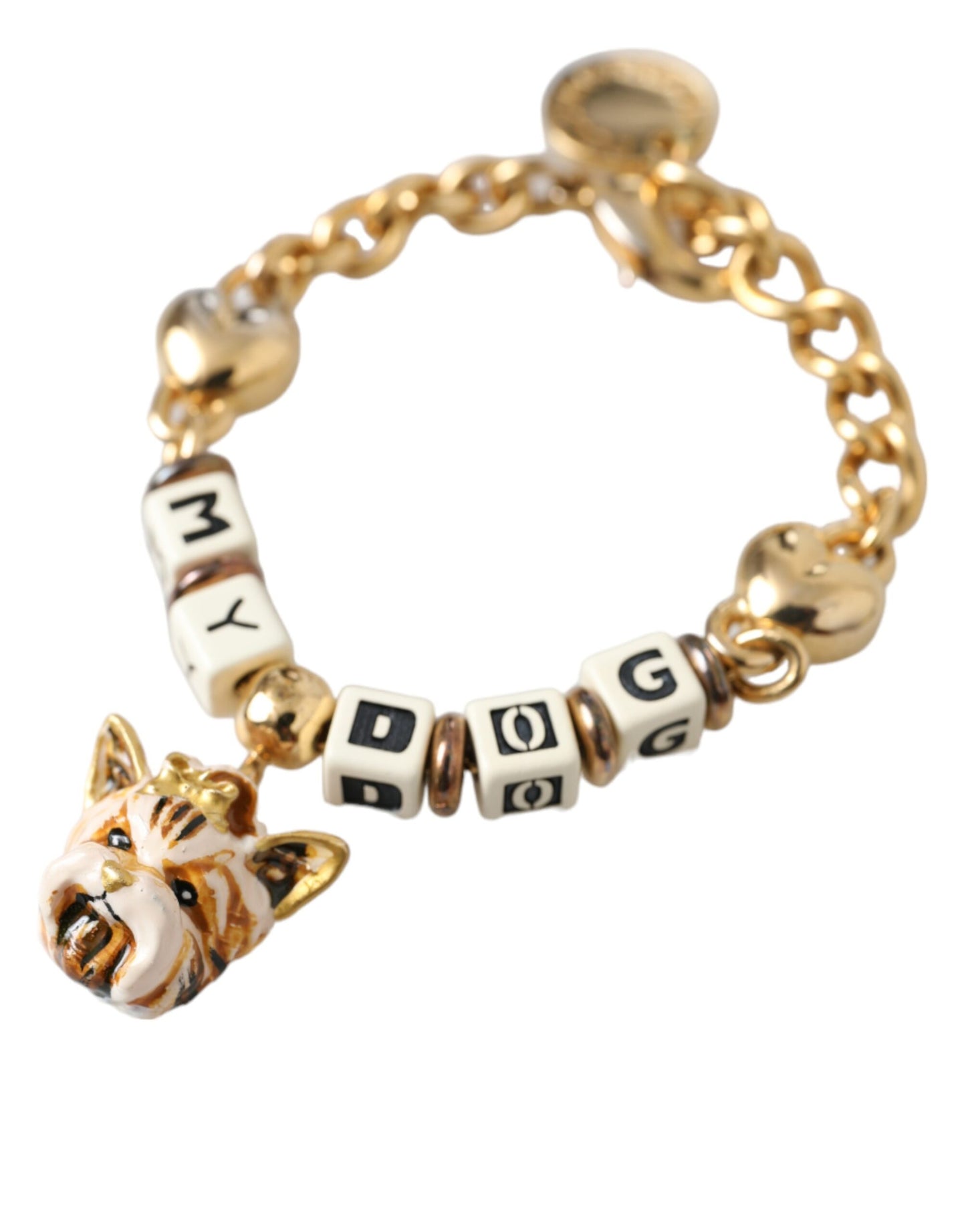 Gold Tone Brass Chain MY DOG Heart Bracelet - The Luxe Alliance