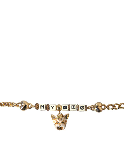 Gold Tone Brass Chain MY DOG Heart Bracelet - The Luxe Alliance