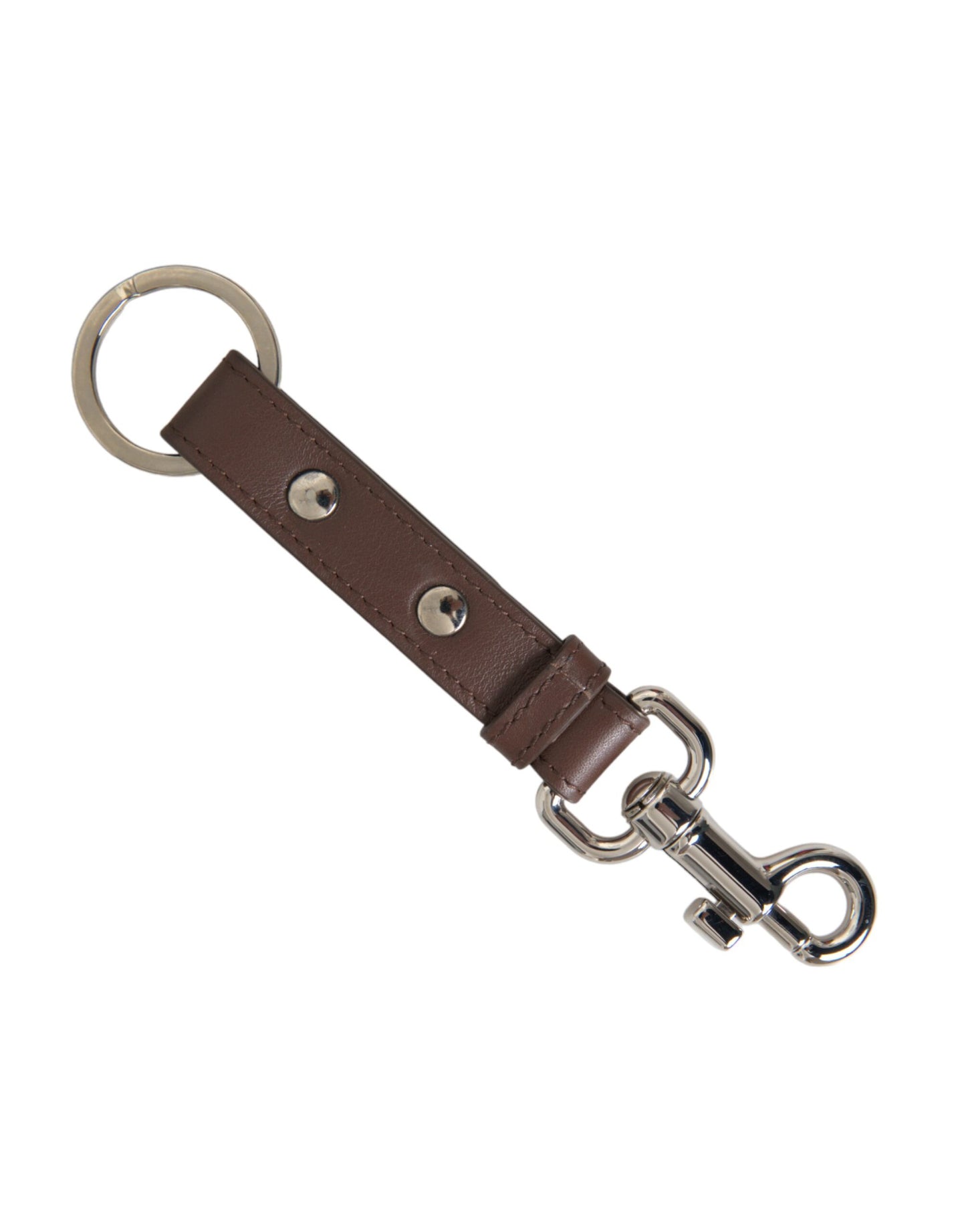 Brown Plain Leather Silver Brass Keyring Holder Keychain - The Luxe Alliance