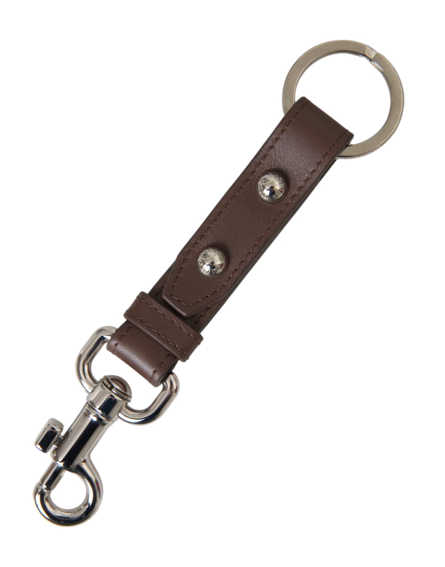 Brown Plain Leather Silver Brass Keyring Holder Keychain - The Luxe Alliance