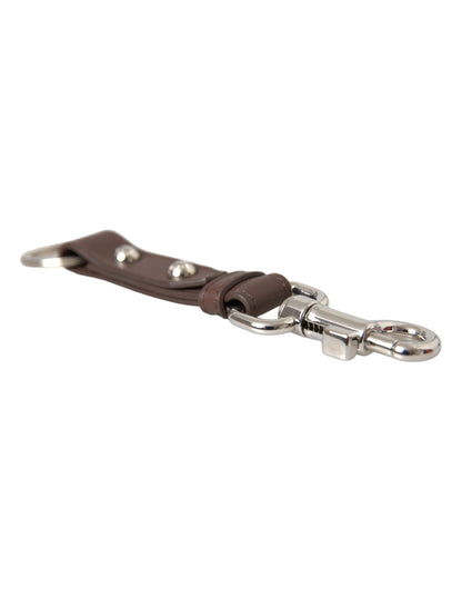 Brown Plain Leather Silver Brass Keyring Holder Keychain - The Luxe Alliance