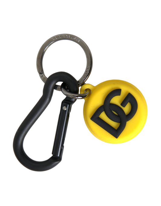 Yellow Rubber DG Logo Round Brass Metal Keyring Keychain - The Luxe Alliance