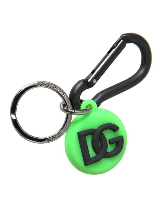 Green Rubber DG Logo Round Brass Metal Keyring Keychain - The Luxe Alliance