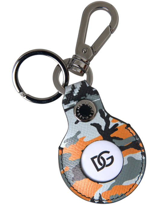 Camouflage Leather DG Logo Round Metal Keyring Keychain - The Luxe Alliance