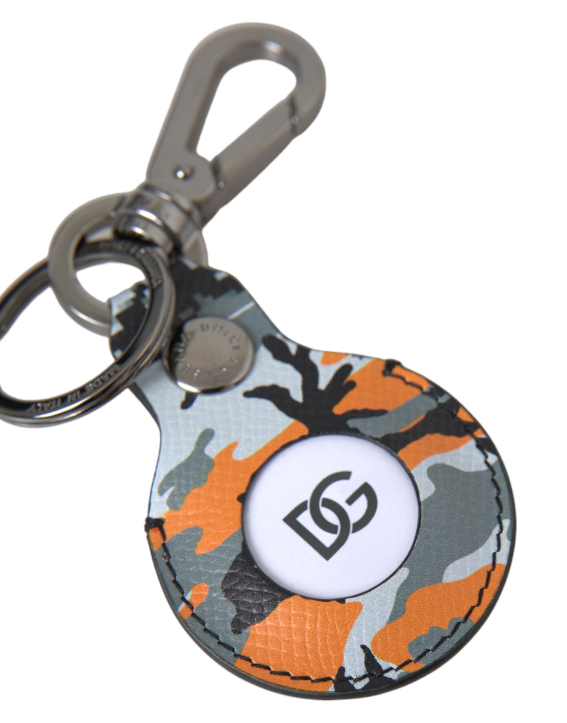 Camouflage Leather DG Logo Round Metal Keyring Keychain