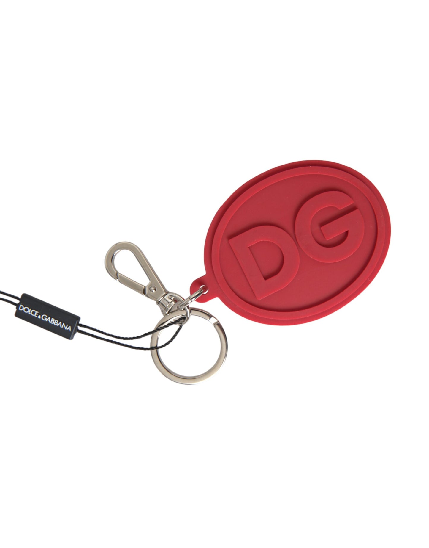 Red Rubber DG Logo Silver Brass Metal Keyring Keychain - The Luxe Alliance