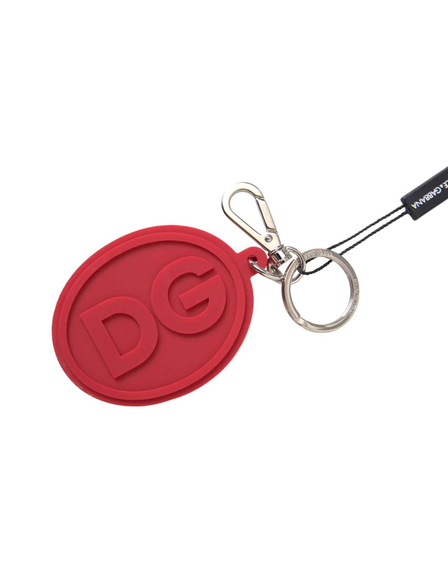 Red Rubber DG Logo Silver Brass Metal Keyring Keychain - The Luxe Alliance