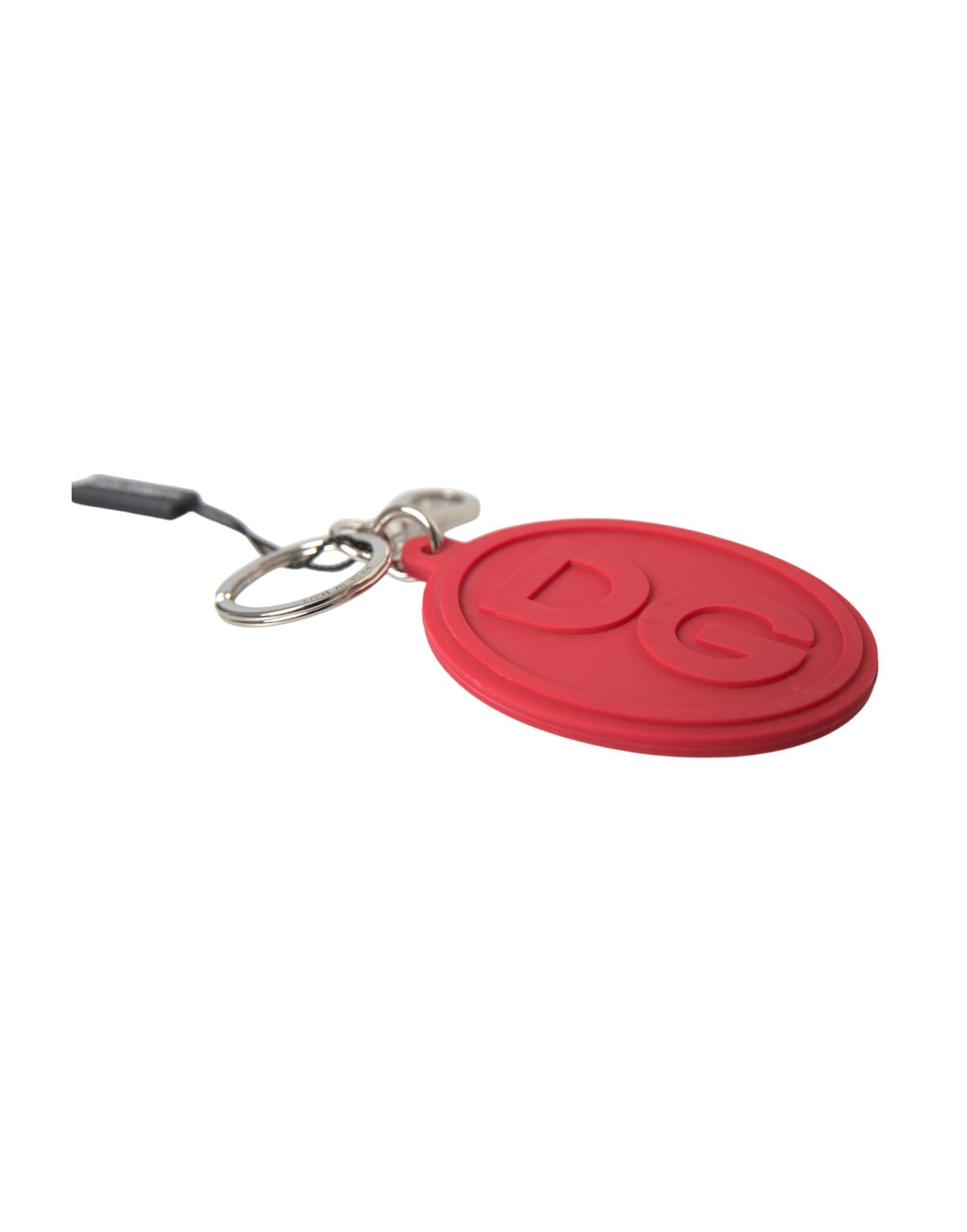 Red Rubber DG Logo Silver Brass Metal Keyring Keychain - The Luxe Alliance