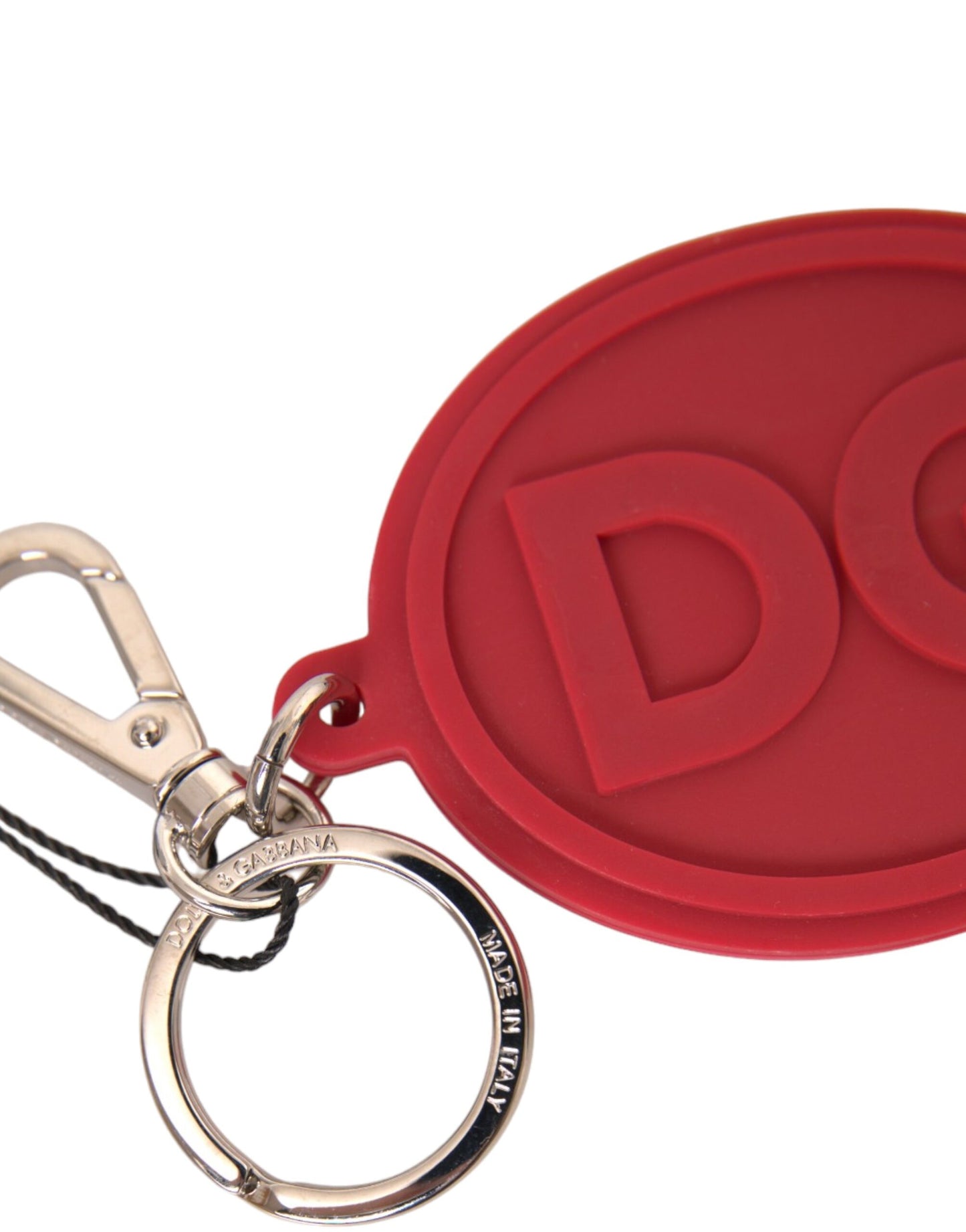 Red Rubber DG Logo Silver Brass Metal Keyring Keychain - The Luxe Alliance