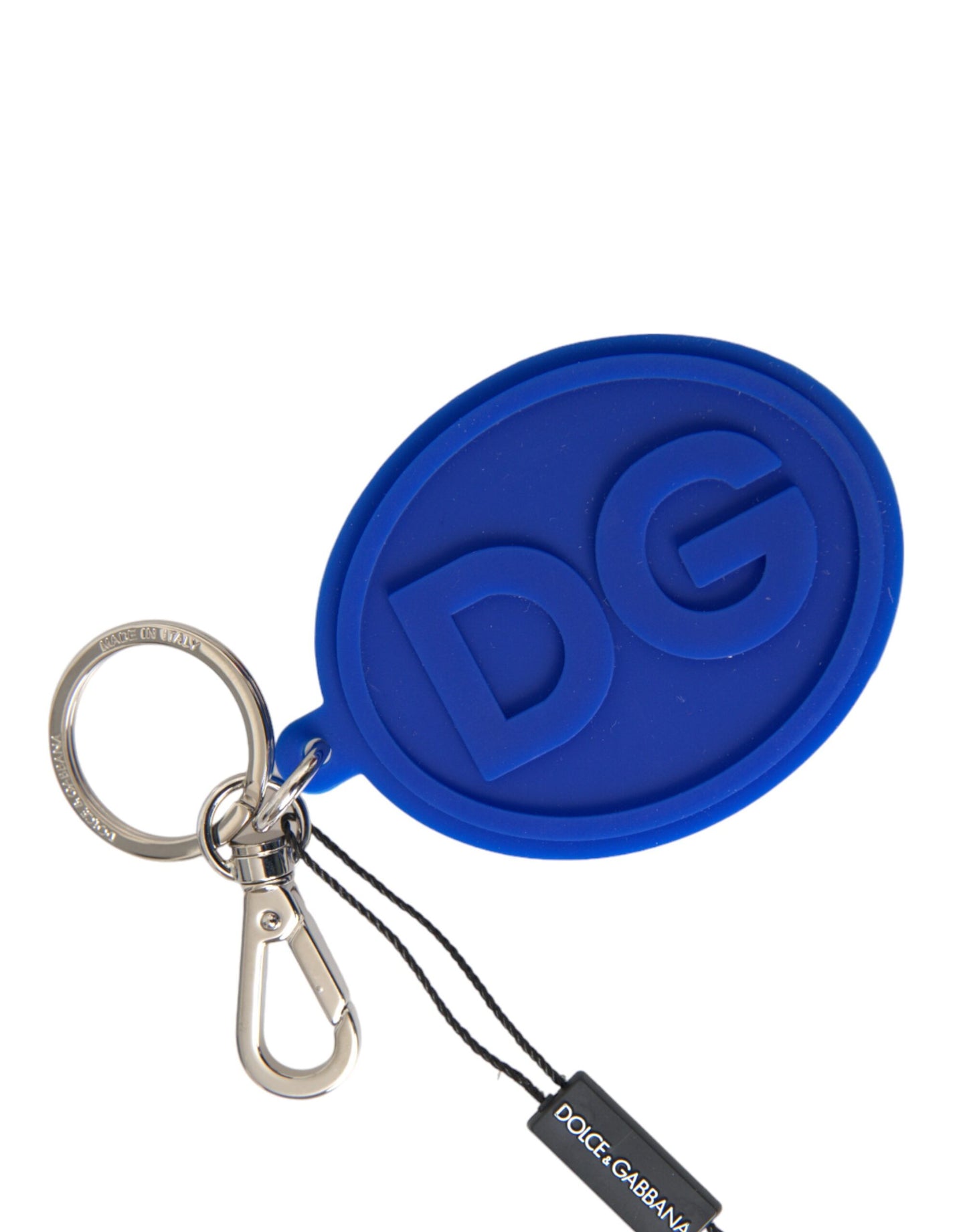 Blue Rubber DG Logo Silver Brass Metal Keyring Keychain - The Luxe Alliance