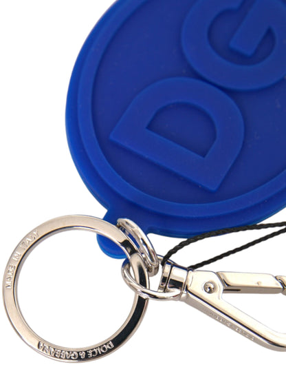 Blue Rubber DG Logo Silver Brass Metal Keyring Keychain - The Luxe Alliance