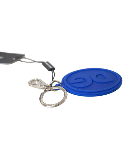 Blue Rubber DG Logo Silver Brass Metal Keyring Keychain - The Luxe Alliance