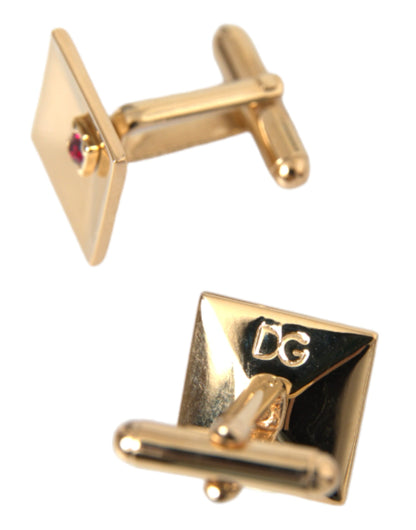  - Gold Plated Brass Crystal Square Pin Cufflinks