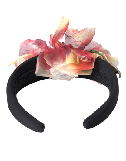  - Rose Pink Silk Floral Black Tiara Women Hairband Diadem