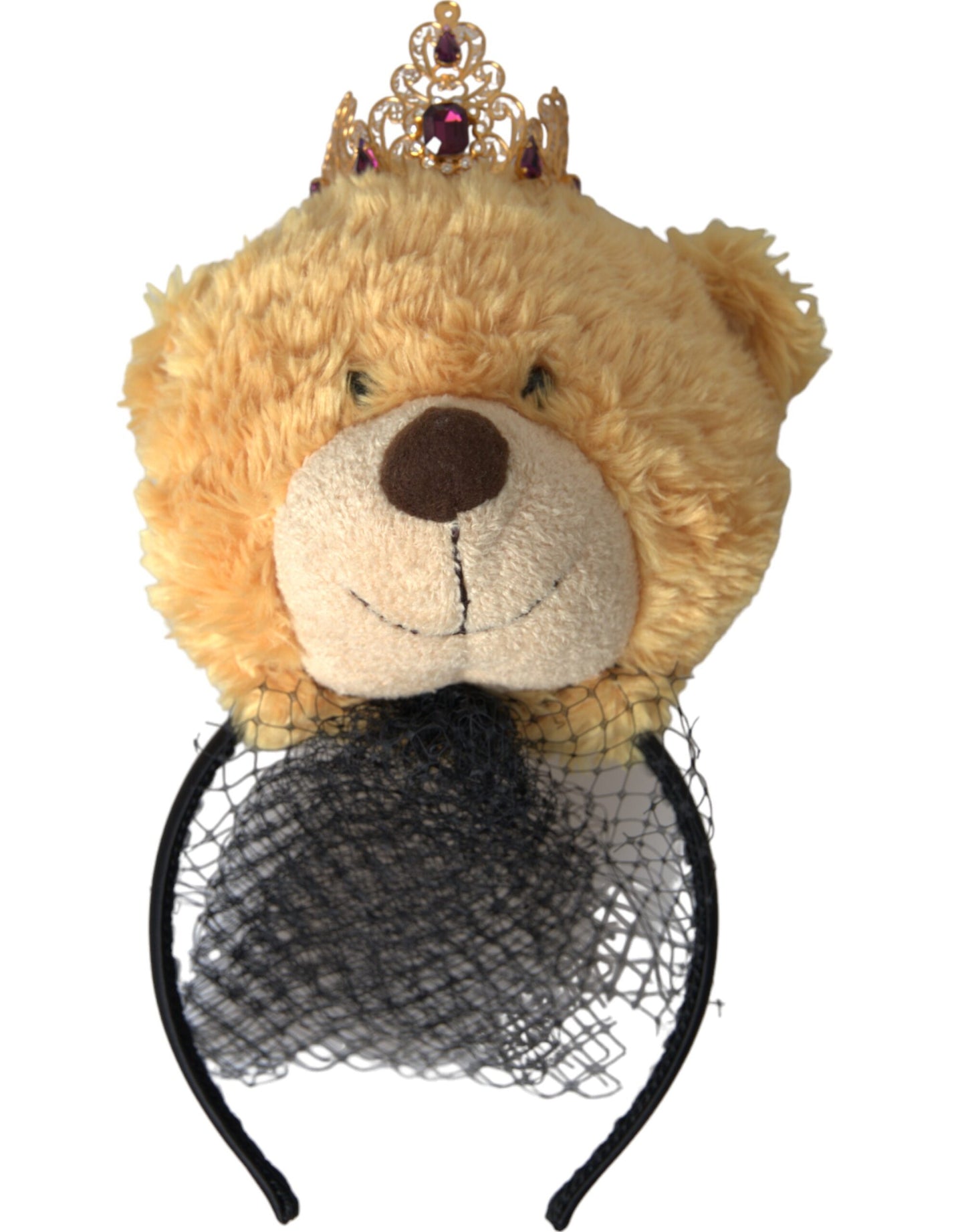  - Brown Teddy Bear Gold Crystal Crown Hair Band Diadem