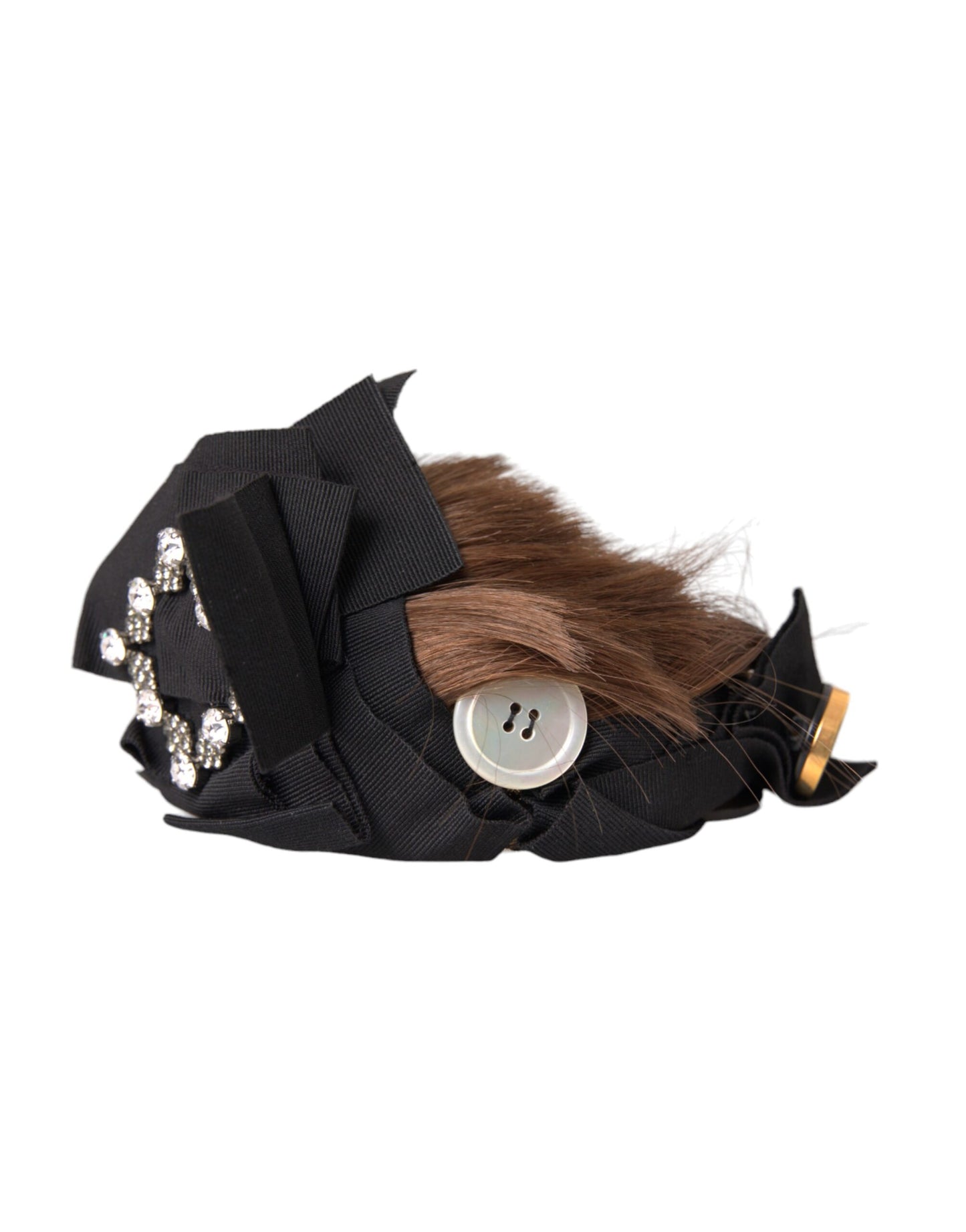  - Black Crystal Button Brown Hair Women Headband Diadem