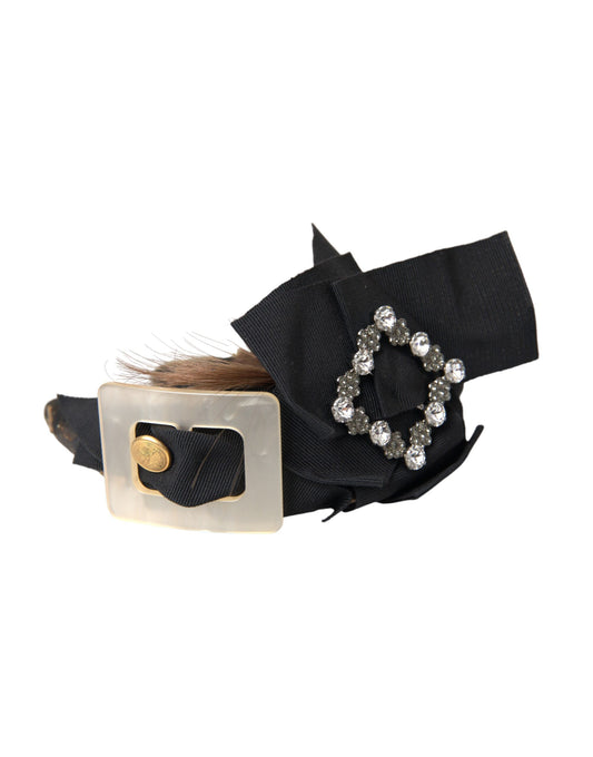  - Black Crystal Button Brown Hair Women Headband Diadem