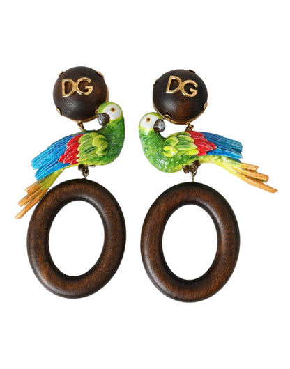 Multicolor Parrot Wood Brass Crystal Embellished Earring - The Luxe Alliance