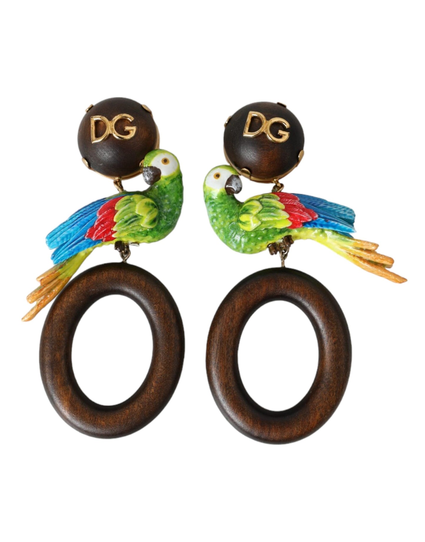 Multicolor Parrot Wood Brass Crystal Embellished Earring - The Luxe Alliance