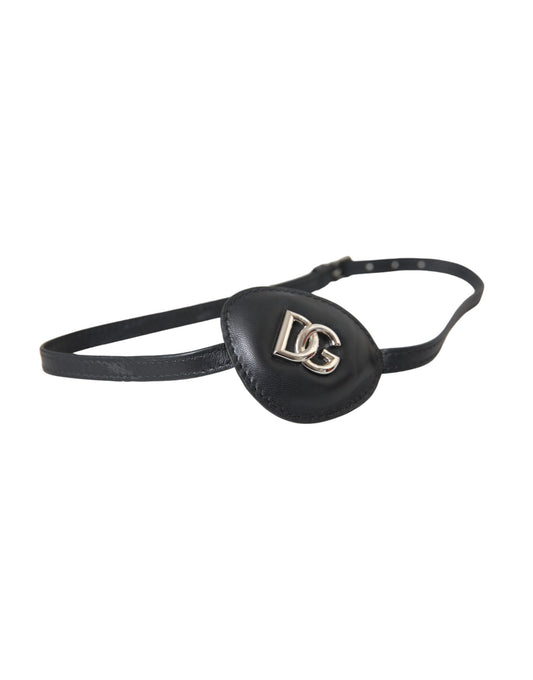  - Black Calfskin Leather Metal DG Logo Eye Patch