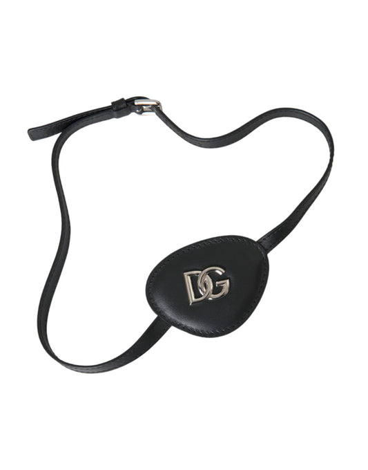  - Black Calfskin Leather Metal DG Logo Eye Patch