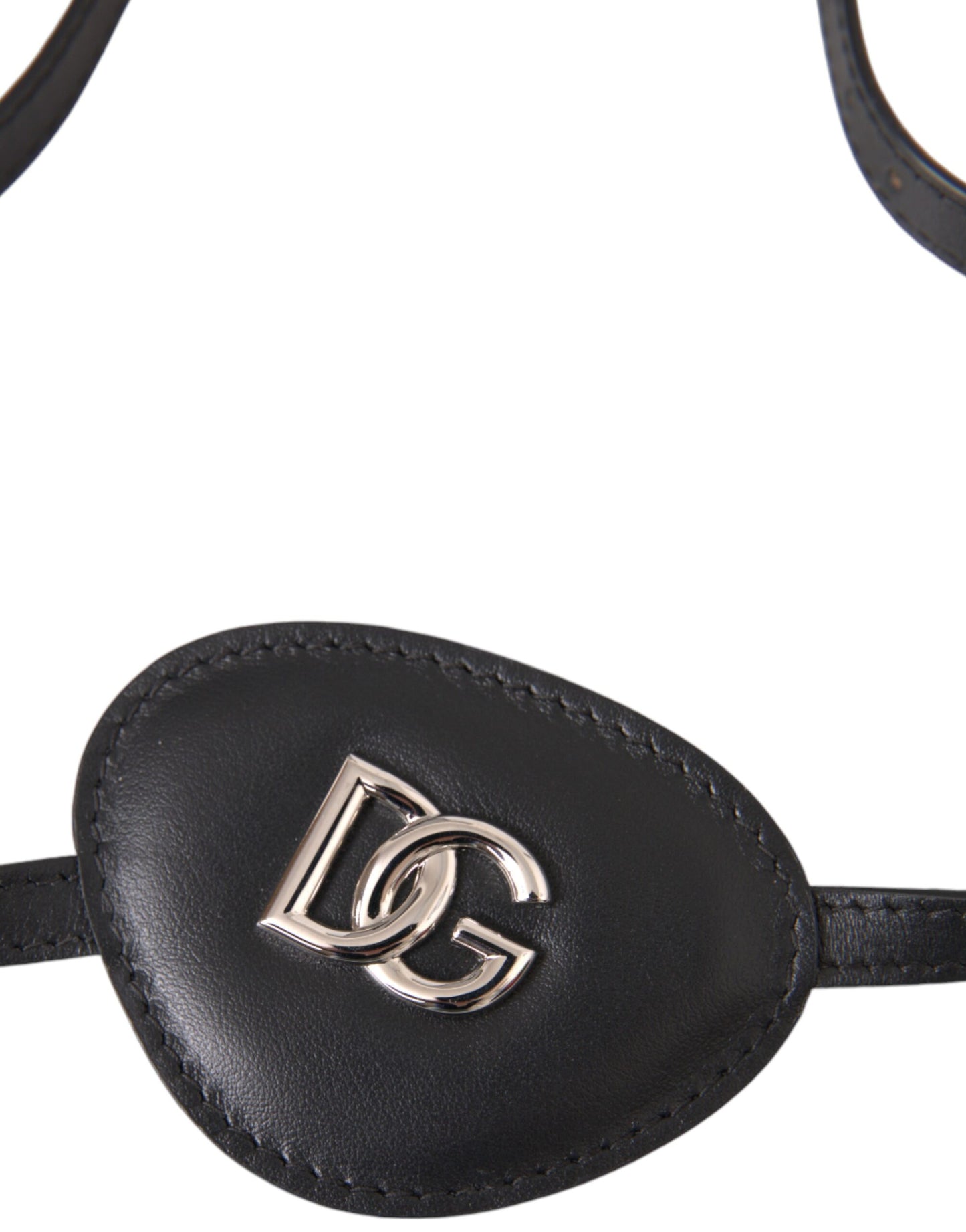  - Black Calfskin Leather Metal DG Logo Eye Patch