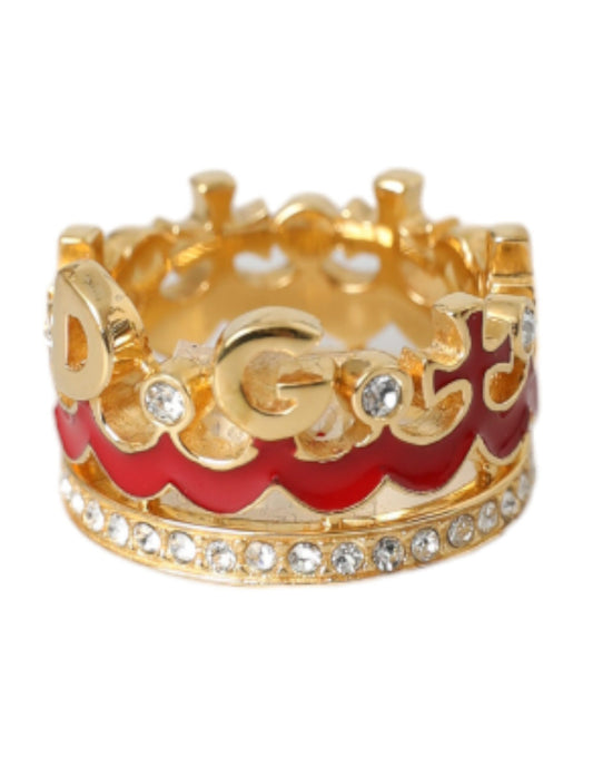  - Gold Tone BrassCrystal Enamel DG CROWN Statement Ring