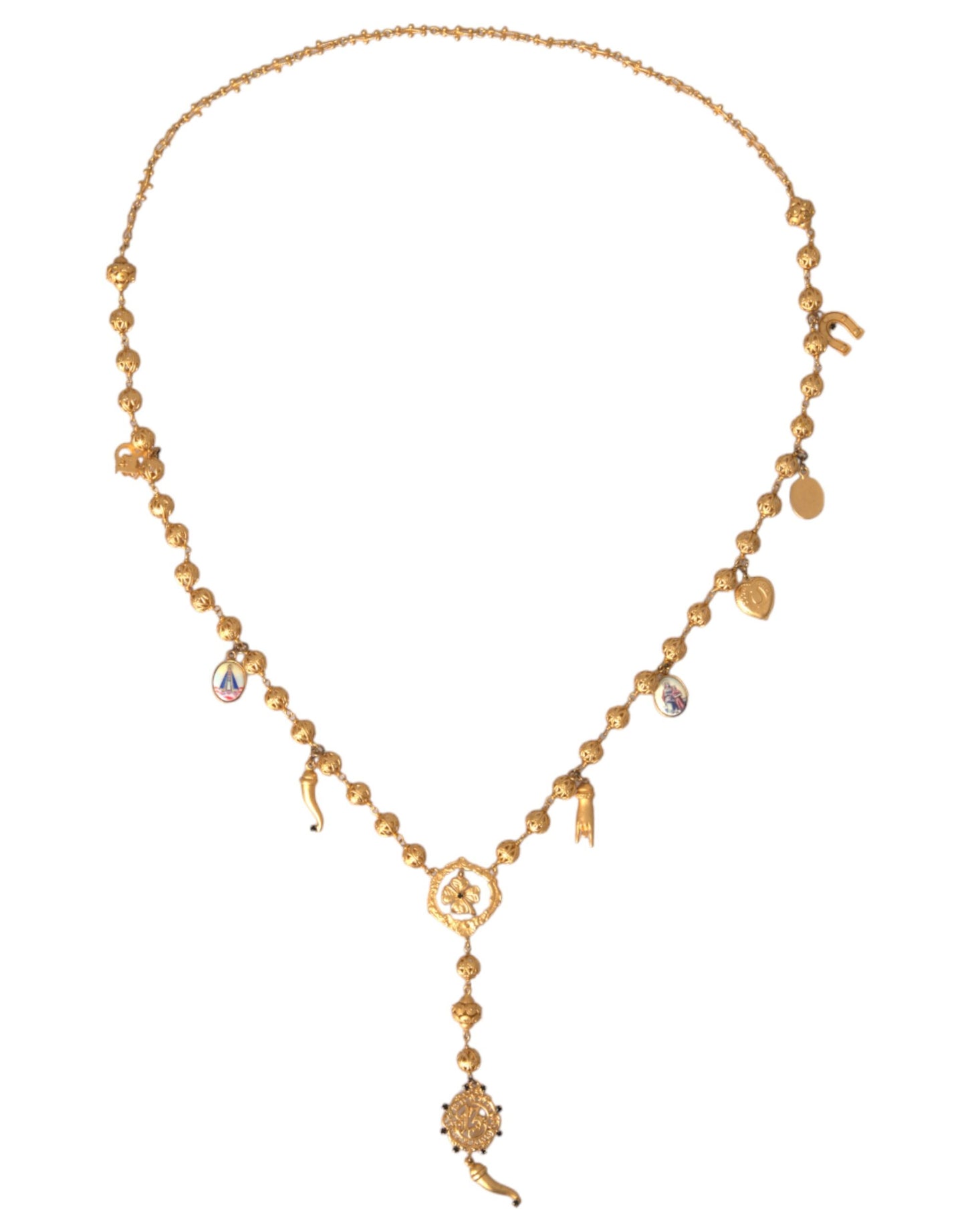  - Gold Tone Chain Brass Beaded Statement Sicily Necklace