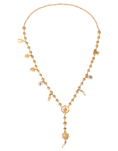  - Gold Tone Chain Brass Beaded Statement Sicily Necklace