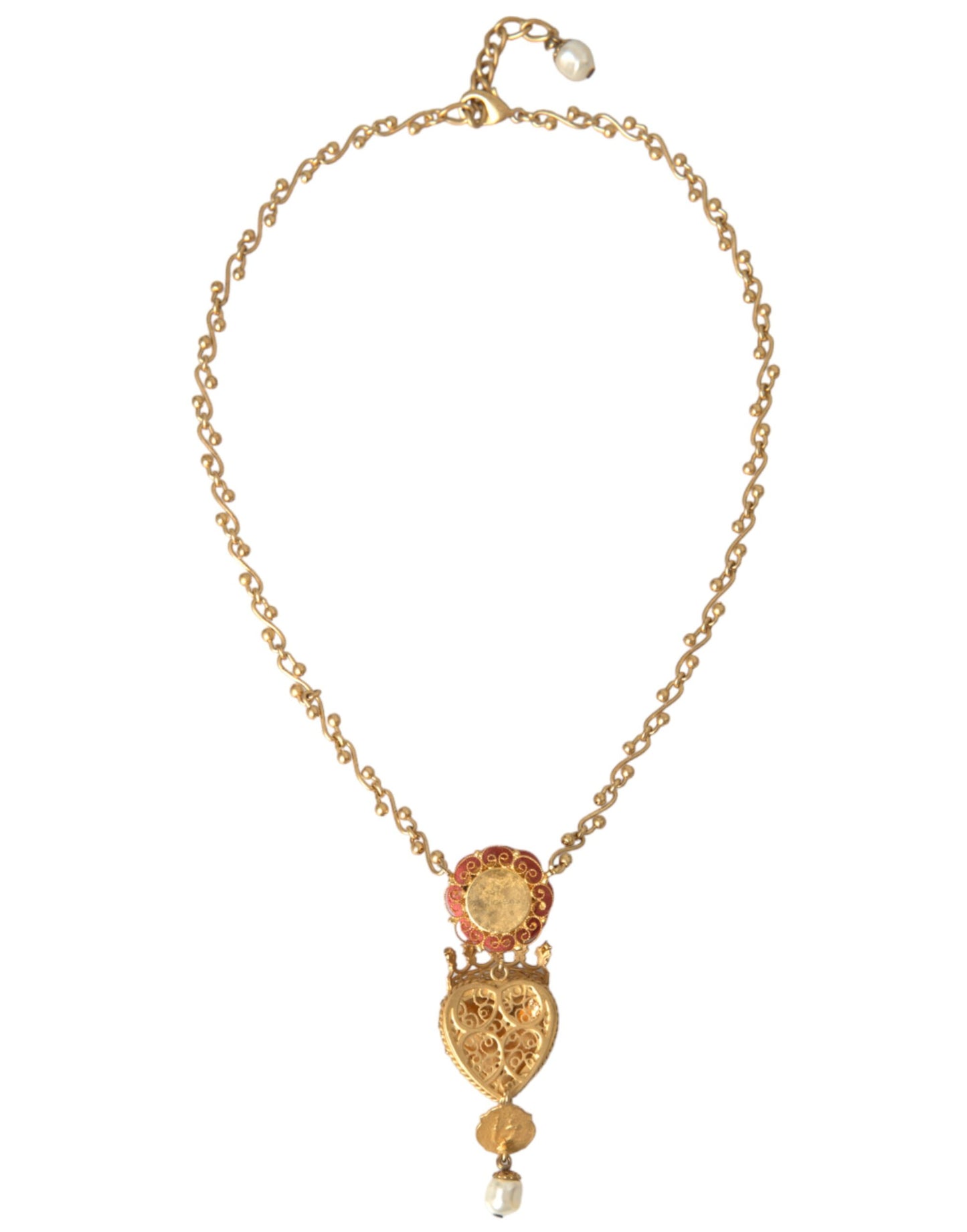  - Gold BrassChain Sacred Heart Rose Crystal Charm Necklace