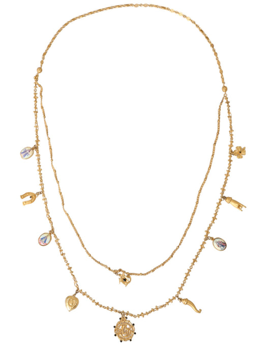  - Gold Tone Chain Brass Charm Statement Sicily Necklace