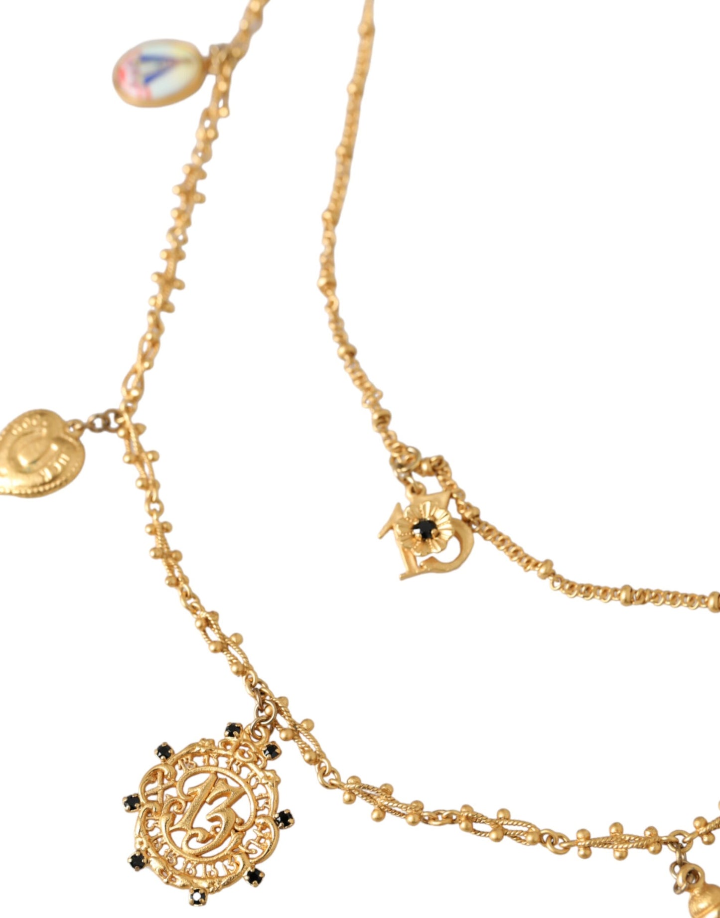  - Gold Tone Chain Brass Charm Statement Sicily Necklace