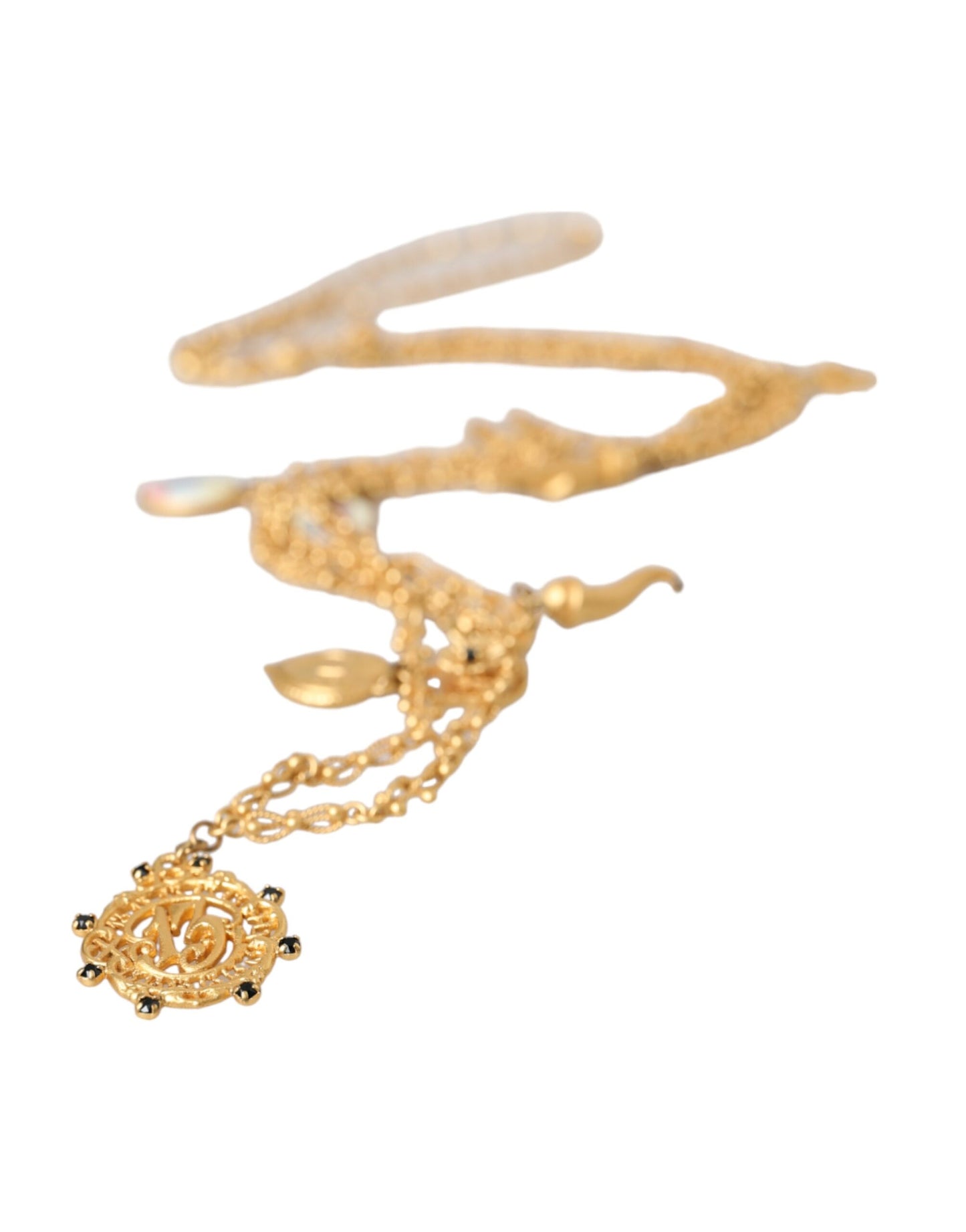  - Gold Tone Chain Brass Charm Statement Sicily Necklace